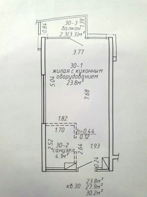 1-комн. квартира, 30.2 м², минск н. теслы 24