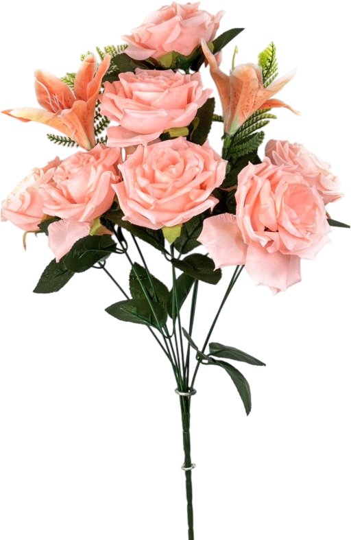 

Искусственный букет KlrBy Роза и лилия с добавками СН36персиковый