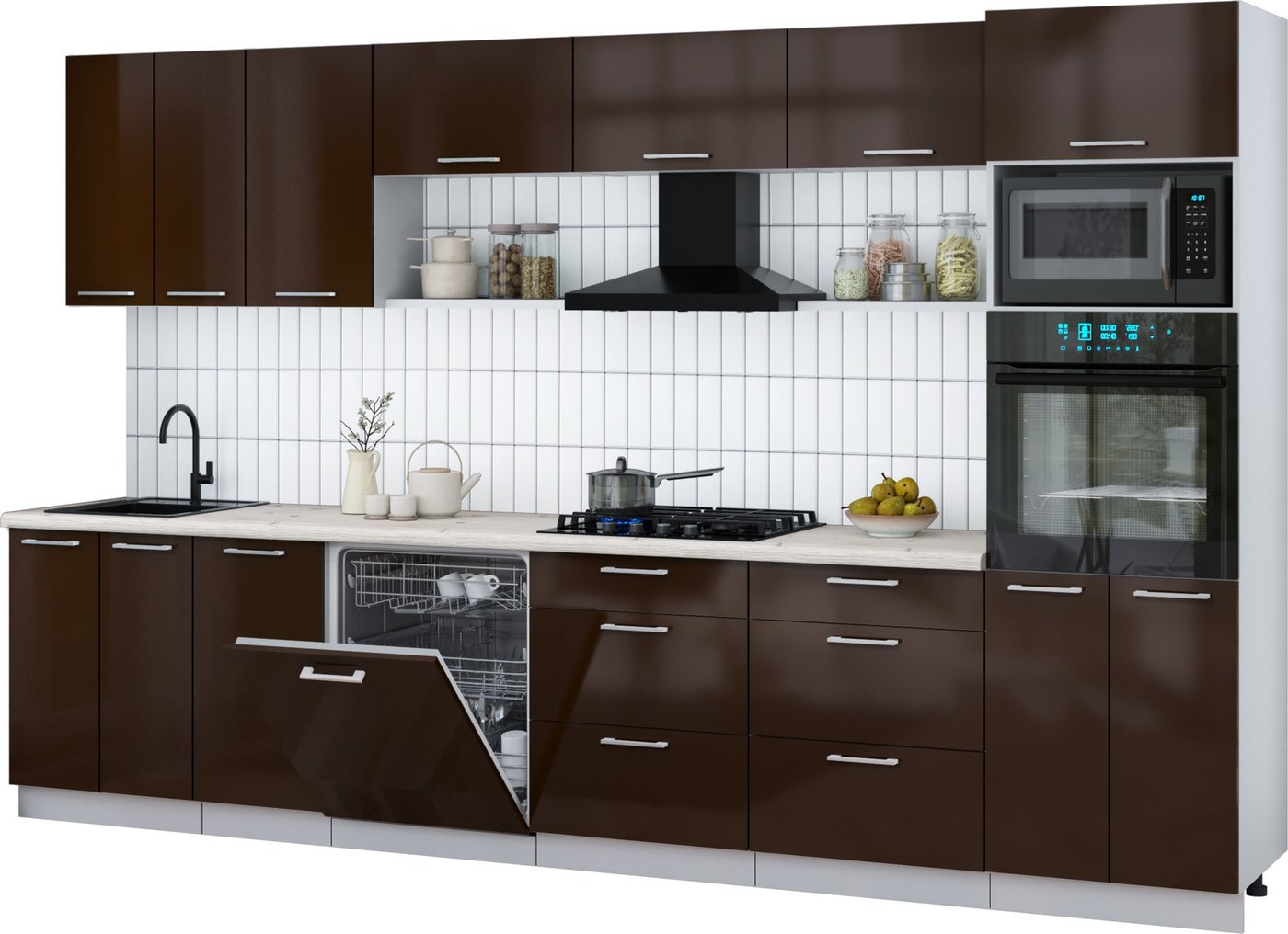 

Готовая кухня Интерлиния Мила Gloss 3.4-ПМ1-2 (шоколад глянец/шоколад глянец/бискайская сосна)