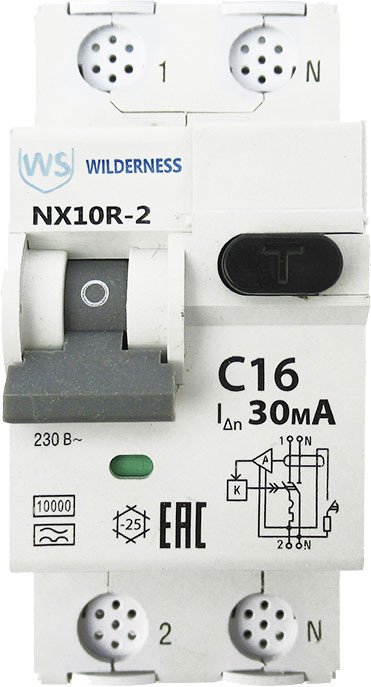 

Дифференциальный автомат Wilderness NX10R 1P+N C16 30mA A 10kA NX10R-2-016C-030A