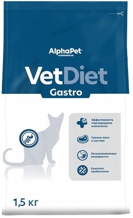 

Сухой корм для кошек AlphaPet VetDiet Gastro для взрослых кошек 1.5 кг