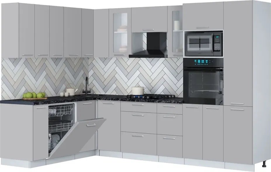 Готовая кухня Интерлиния Мила Gloss 1.896х2.98 (грей/грей/кастилло темный)