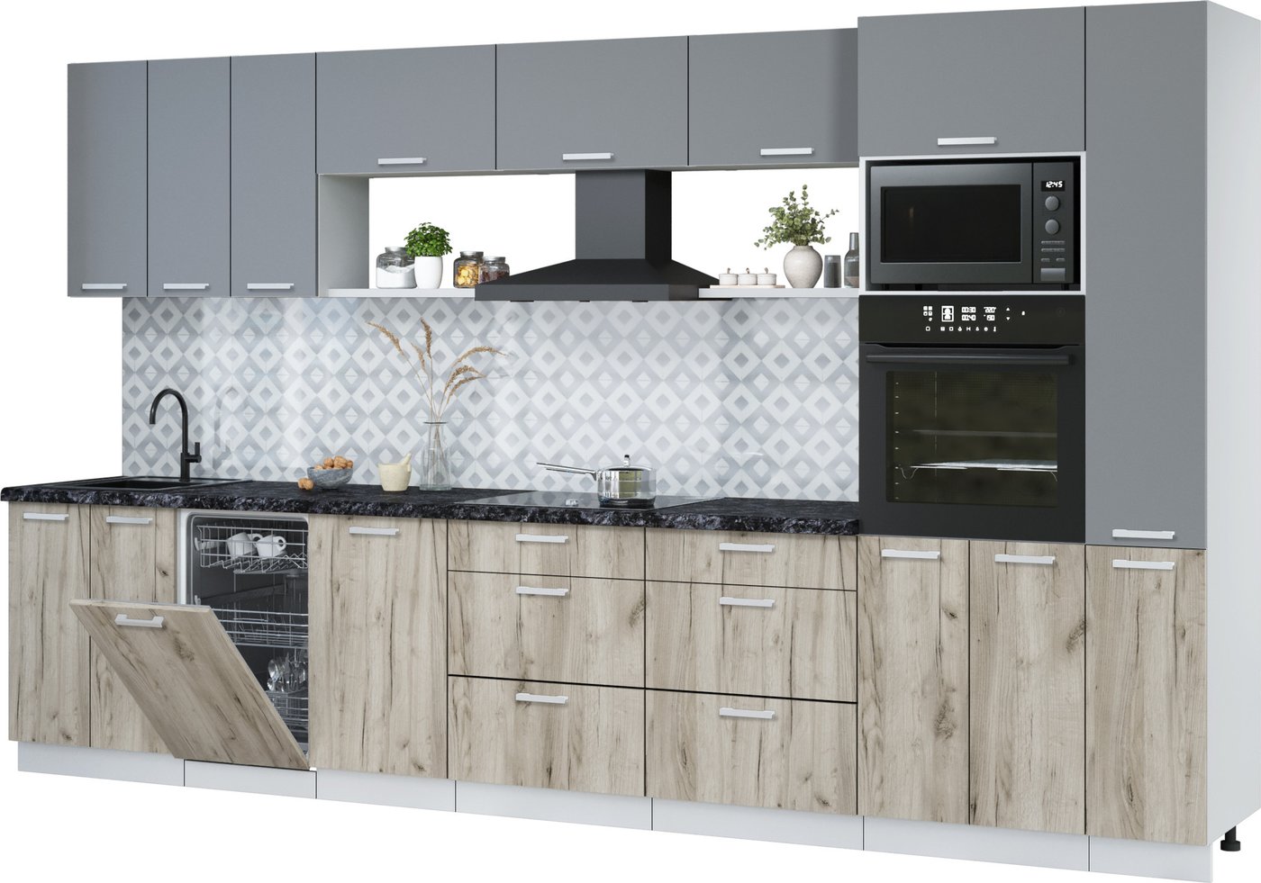 

Готовая кухня Интерлиния Мила Лайт 3.6-ПМ3 (серебро/дуб серый/кастилло темный)