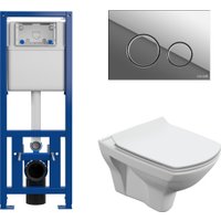 Унитаз подвесной Cersanit Carina New Clean On с инстал. Link Pro (с кнопкой Twins 63523 хром глянцевый)