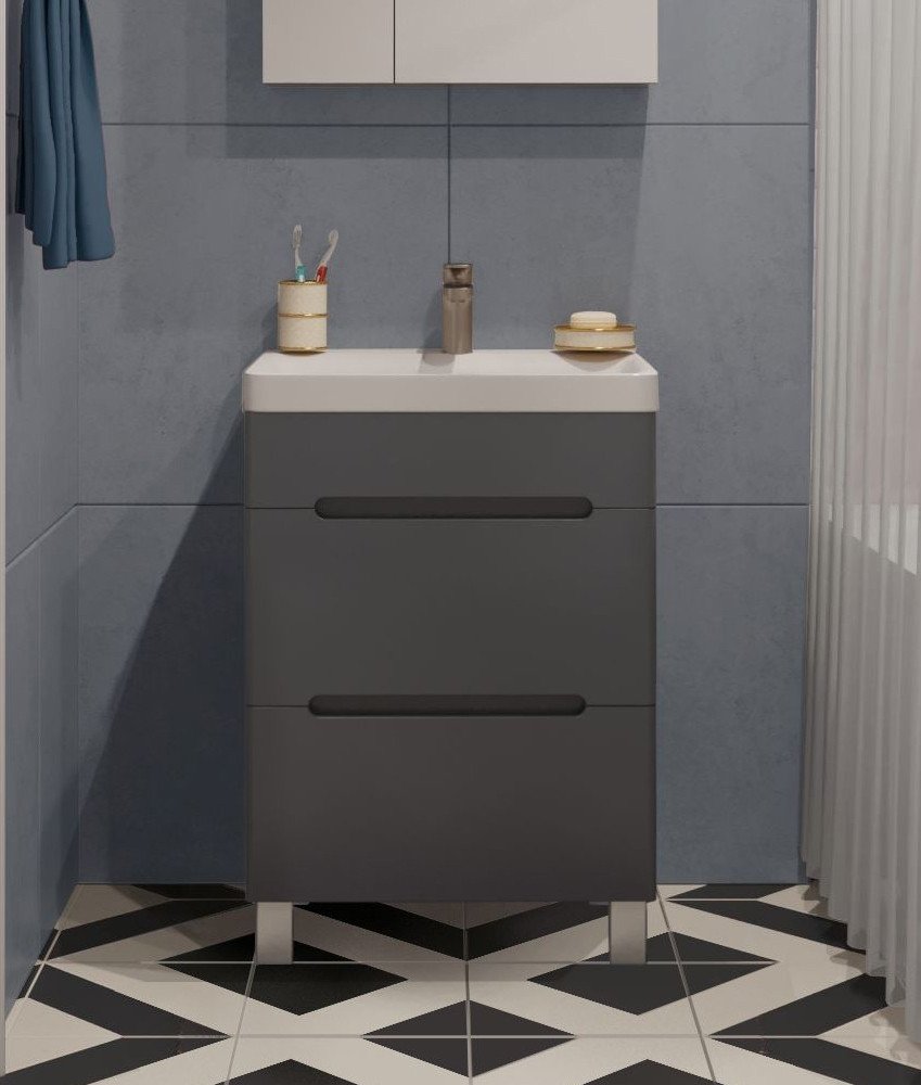 

Runo Тумба под умывальник Парма 60 2 ящика (напольная, графит)