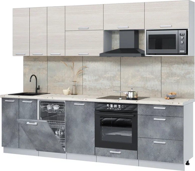 

Готовая кухня Интерлиния Мила Лайт 2.7-ПМ4 (вудлайн кремовый/бетон портленд/бискайская сосна)