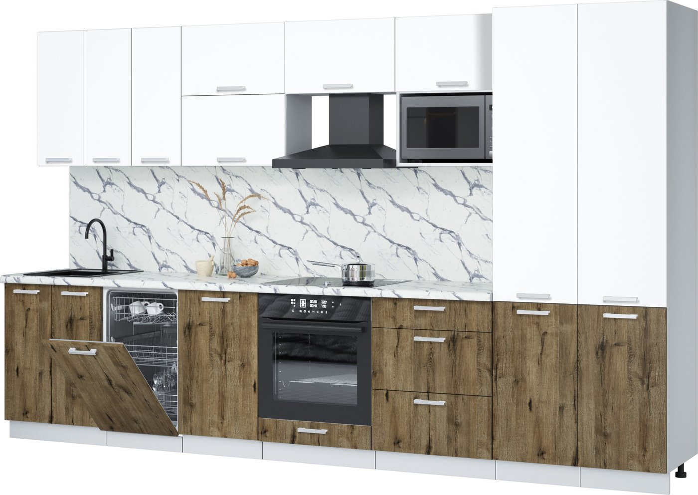 

Готовая кухня Интерлиния Мила Лайт 3.5-ПМ4 (белый платинум/дуб веллингтон/белый гранит)