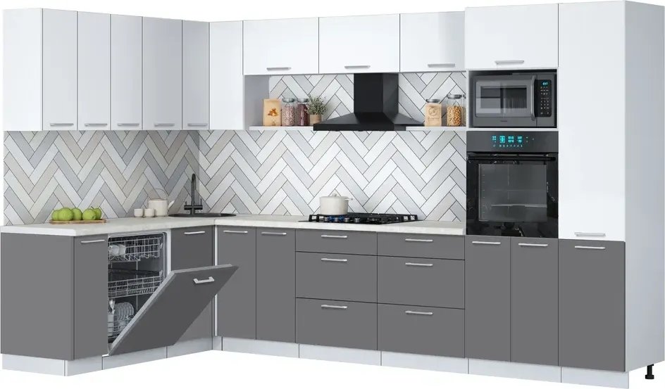 

Готовая кухня Интерлиния Мила Gloss 1.896х3.38 (серый/белый/опал светлый)