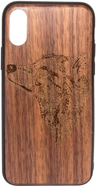 

Чехол для телефона Case Wood для Apple iPhone X (грецкий орех, волк I)