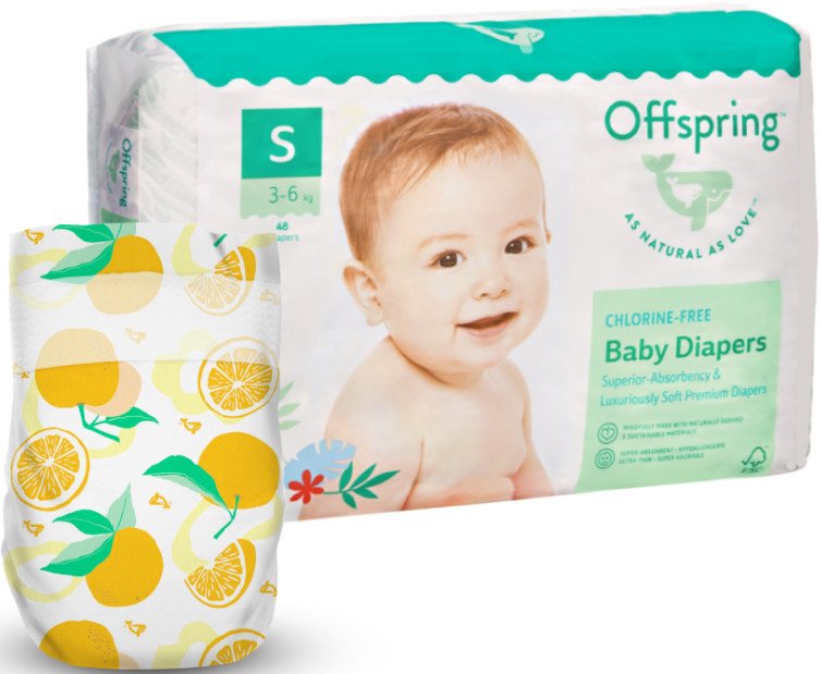 

Подгузники Offspring S 3-6 кг Апельсины (48 шт)