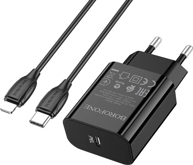 Сетевое зарядное Borofone BA65A Lightning (черный)