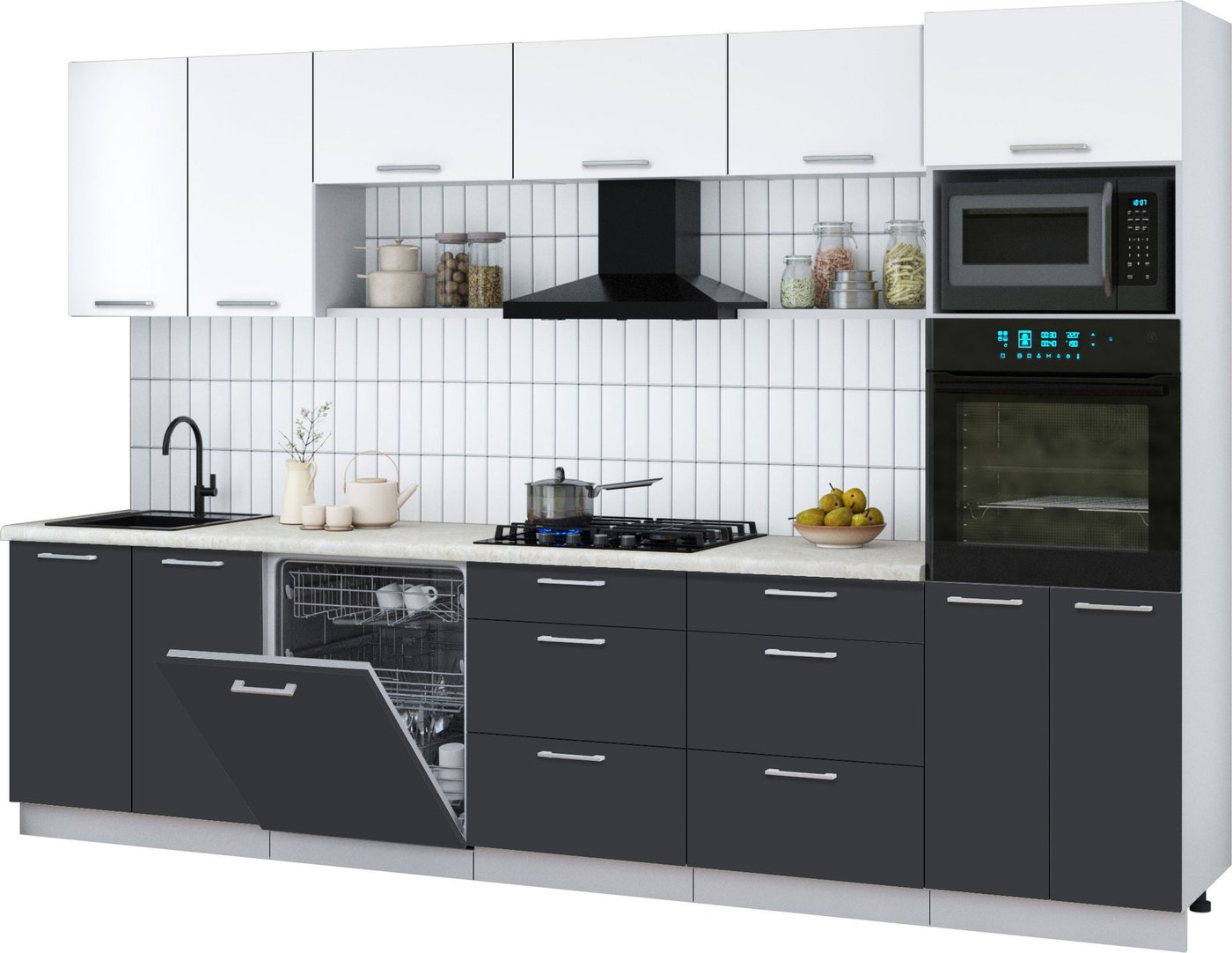 

Готовая кухня Интерлиния Мила Gloss 3.2-ПМ1 (пепел/белый/опал светлый)