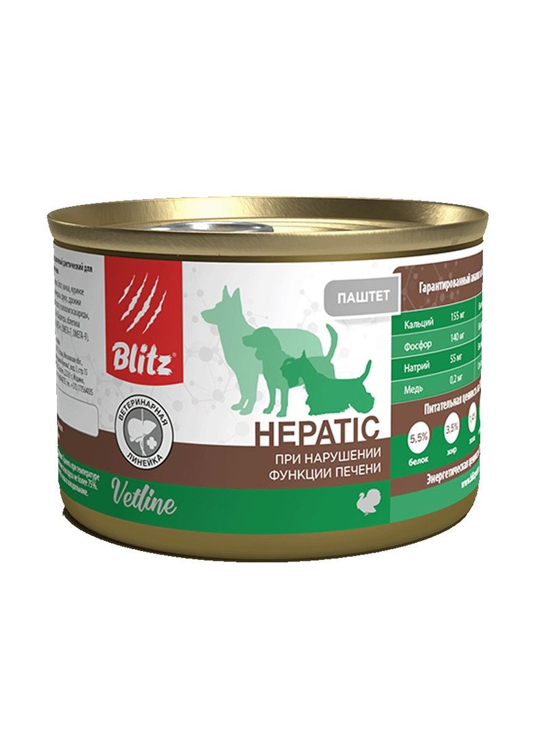 

Консервированный корм для собак Blitz Pets Vetline Hepatic с индейкой 0.2 кг