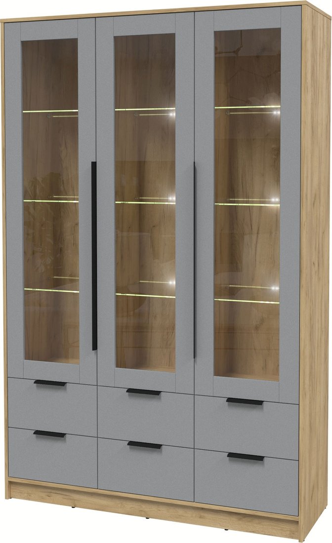 

Шкаф-витрина Интерлиния Концепт КТ-ШВ3 с подсветкой (серебро/дуб золотой)