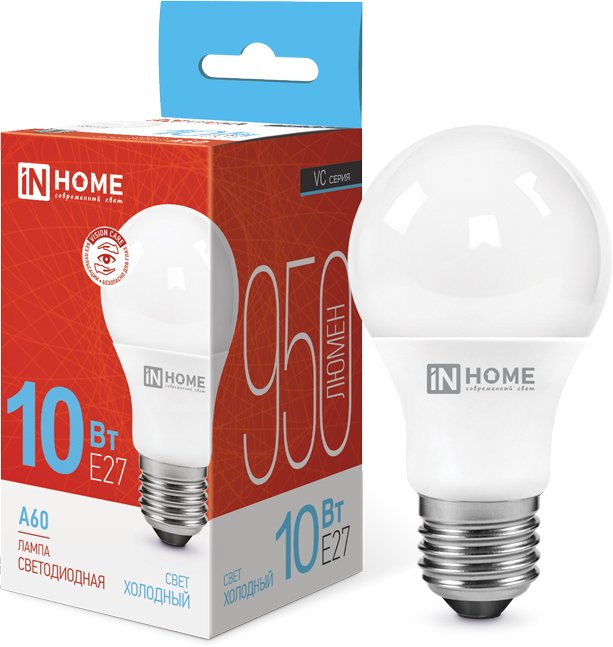 

Светодиодная лампочка In Home LED-A60-VC 10Вт 230В Е27 6500К 950Лм 4690612020228