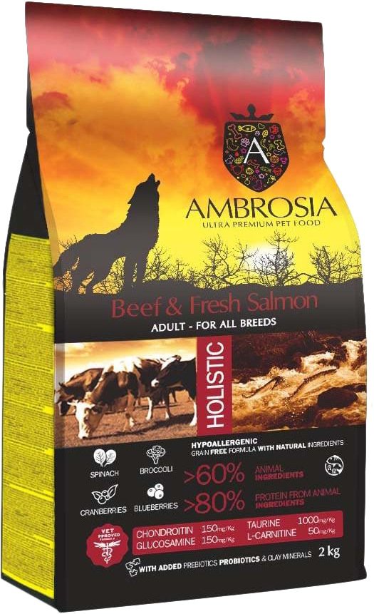 

Сухой корм для собак Ambrosia Adult All Breeds Beef & Fresh Salmon (для всех пород с говядиной и лососем) 2 кг