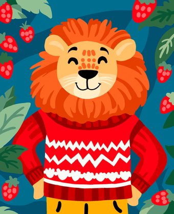 Картина по номерам Wizardi Лев в свитере MINI304