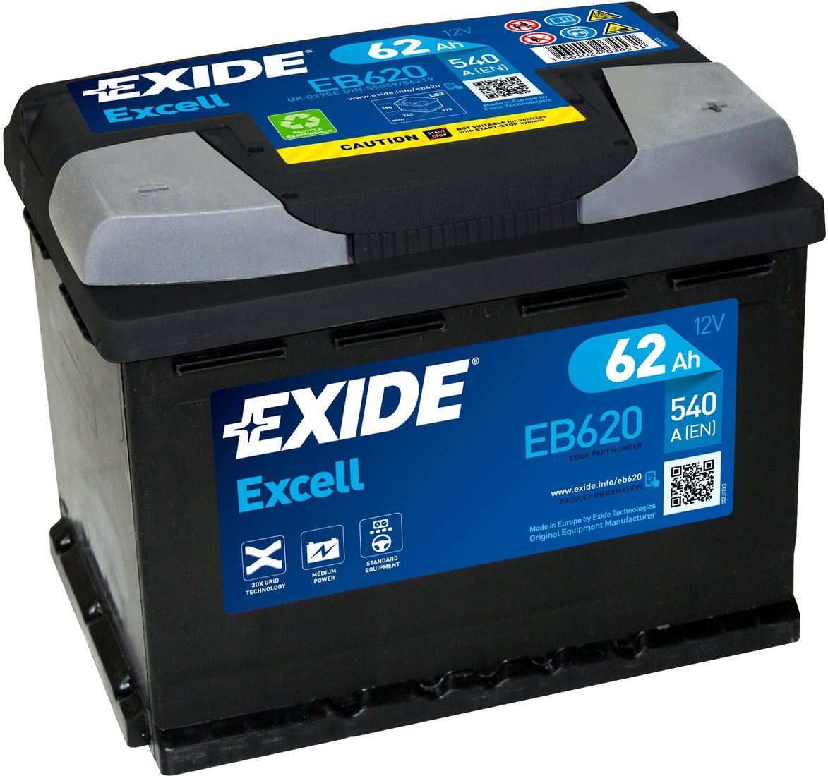 

Автомобильный аккумулятор Exide Excell EB620 (62 А·ч)