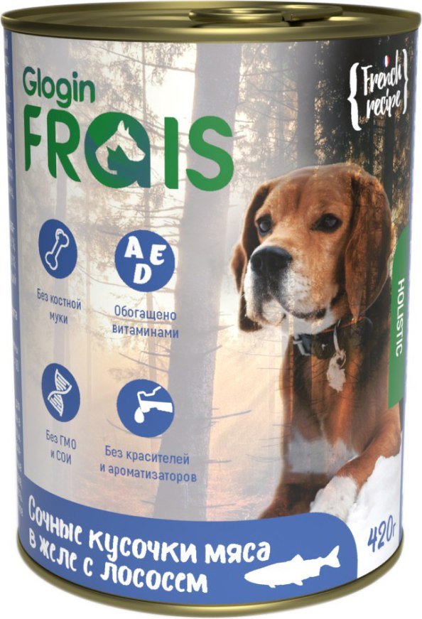 

Пресервы Frais Holistic Dog мясные кусочки с лососем в желе 420 г