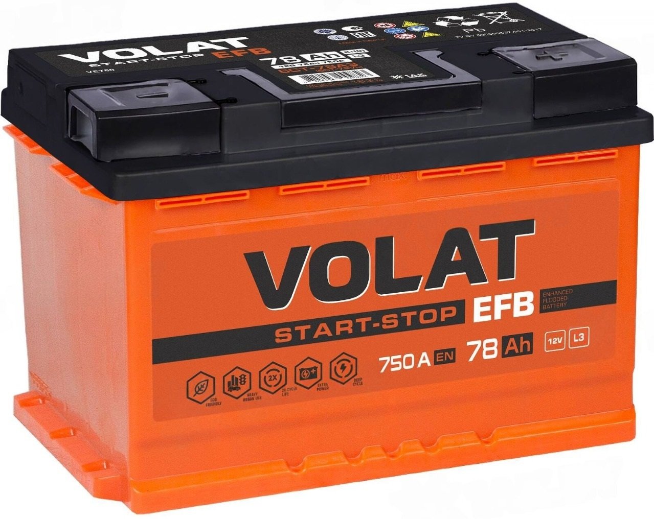 Автомобильный аккумулятор VOLAT EFB R+ (78 А·ч)