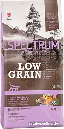 Сухой корм для кошек Spectrum Low Grain Sterilised Adult with Salmon, Anchovy & Cranberry (для стерилизованных с лососем, анчоусом и клюквой) 12 кг