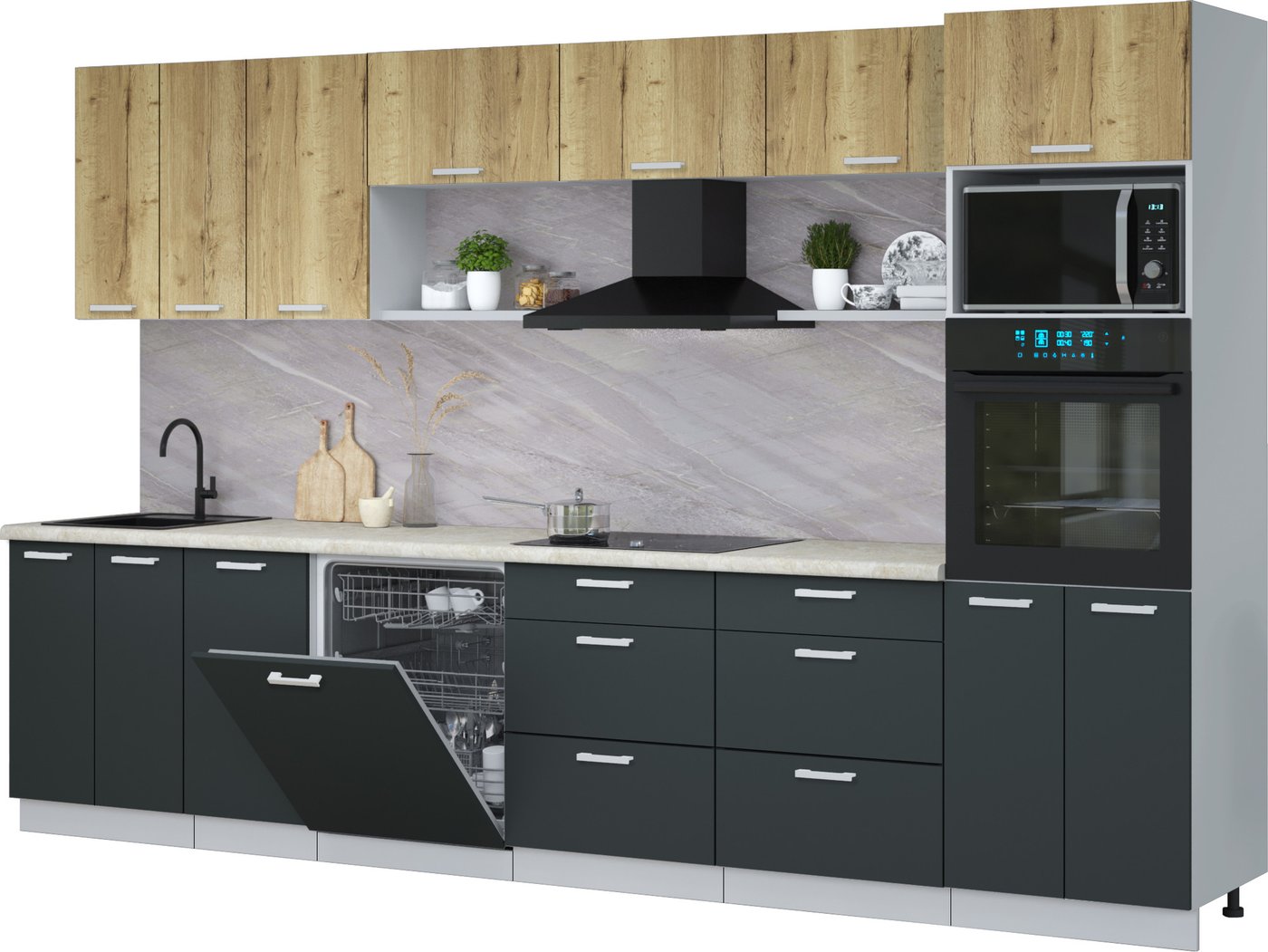 

Готовая кухня Интерлиния Мила Лайт 3.4-ПМ1-2 (дуб золотой/антрацит/опал светлый)