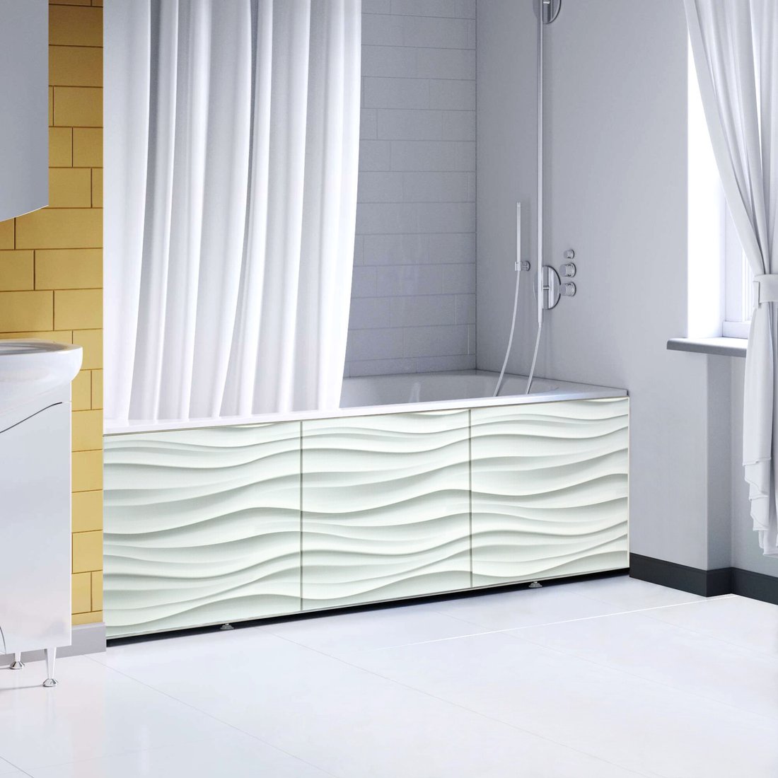 

Фронтальный экран под ванну Comfort Alumin Волна белая 3D 1.5