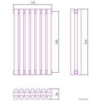 Стальной трубчатый радиатор Сунержа Эстет-11 500х315 7 секций (состаренная бронза)