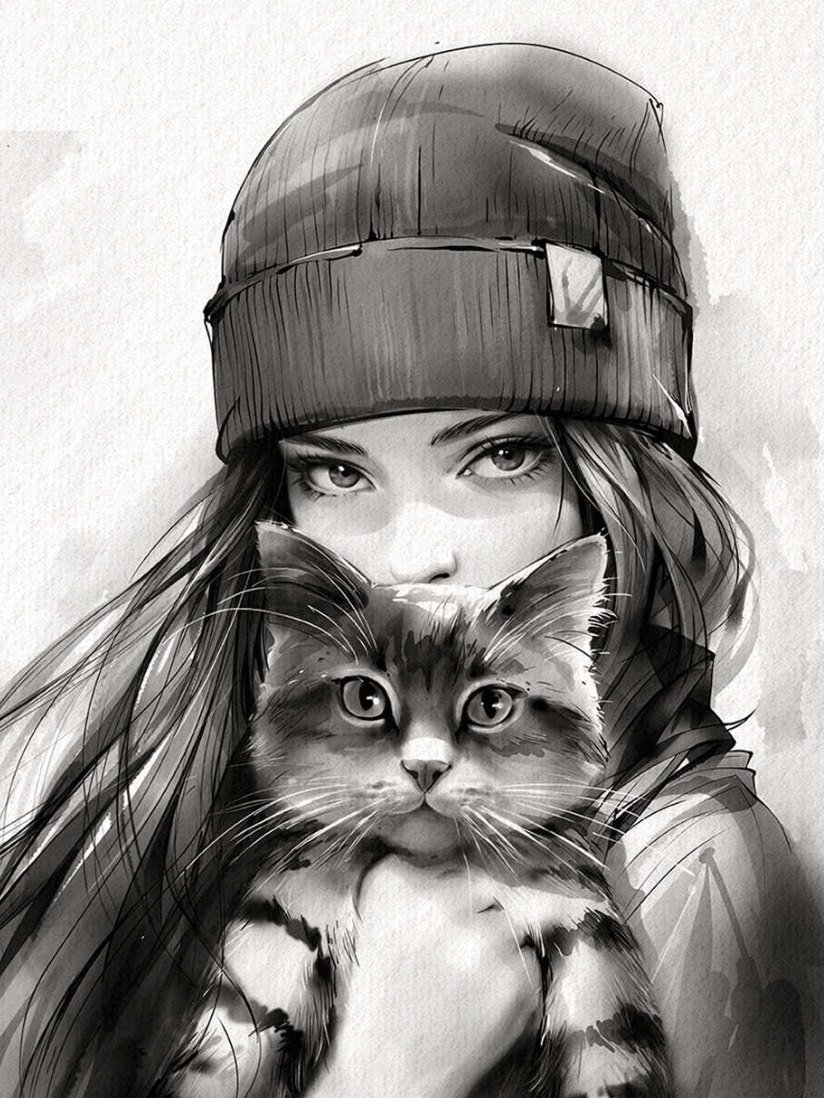 Алмазная мозаика  Феникс+ Девушка с котом. Осень 70850