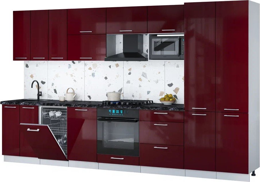 

Готовая кухня Интерлиния Мила Gloss 3.5-ПМ4 (бордовый глянец/бордовый глянец/кастилло темный)