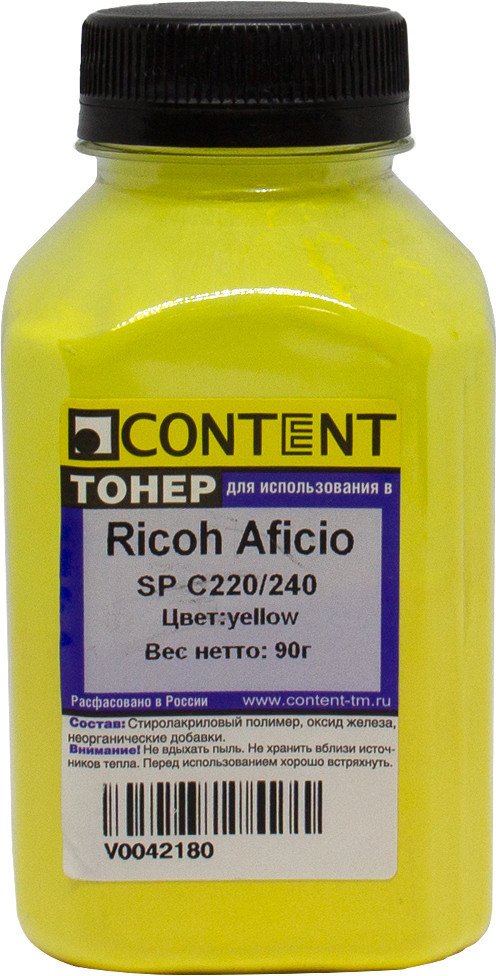 

Тонер Content для Ricoh Aficio SP C220/240 (желтый) 90 г