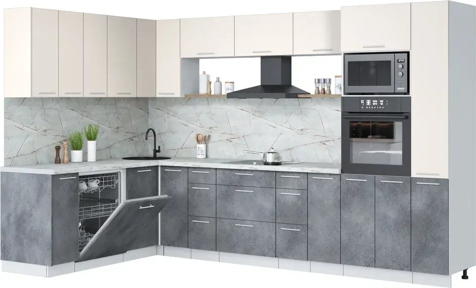 

Готовая кухня Интерлиния Мила Лайт 1.896х3.28 (персидский жемчуг/бетон портленд/серый каспий)