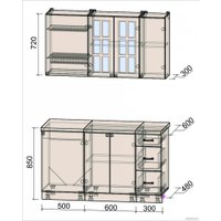 Готовая кухня Интерлиния Мила Деко 1.4Б (индиго/индиго/опал светлый)