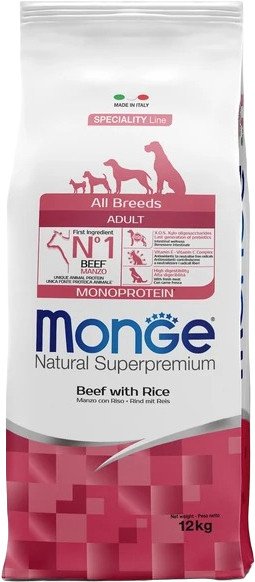 Сухой корм для собак Monge All Breeds Adult Monoprotein говядина с рисом 12 кг