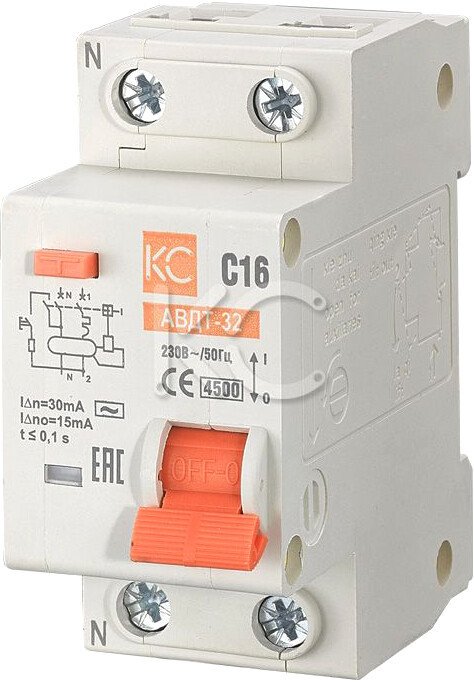 

Дифференциальный автомат КС АВДТ-32 ELE 1P+N 20А30мА тип АС х-ка C 4.5кА 72625