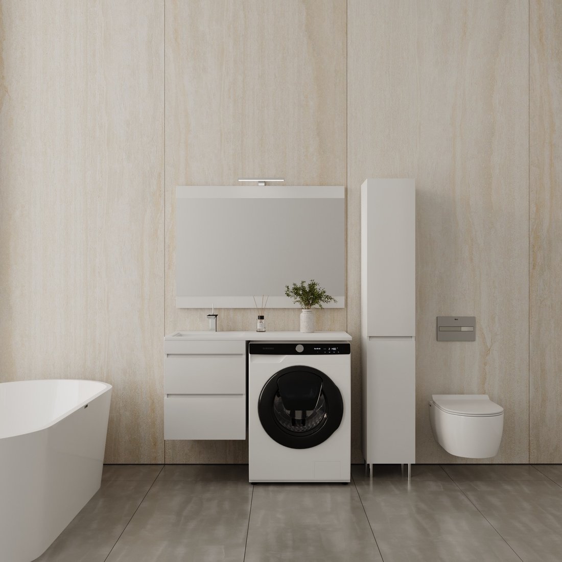 Symbolite Тумба с умывальником Даллас 110 Люкс Plus + Даллас 110x48 (подвесная, левый, эмаль белый)