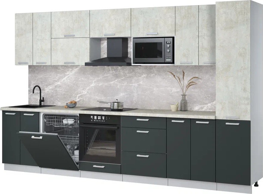 

Готовая кухня Интерлиния Мила Лайт 3.4-ПМ2 (бетон лайт/антрацит/опал светлый)