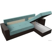 Угловой диван Лига диванов Дубай лайт правый 114157 (велюр бирюзовый/экокожа коричневый)