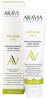 

Aravia Крем для умывания Laboratories Крем+скраб+маска с AHA-кислотами Anti-Acne 3-in-1 100 мл