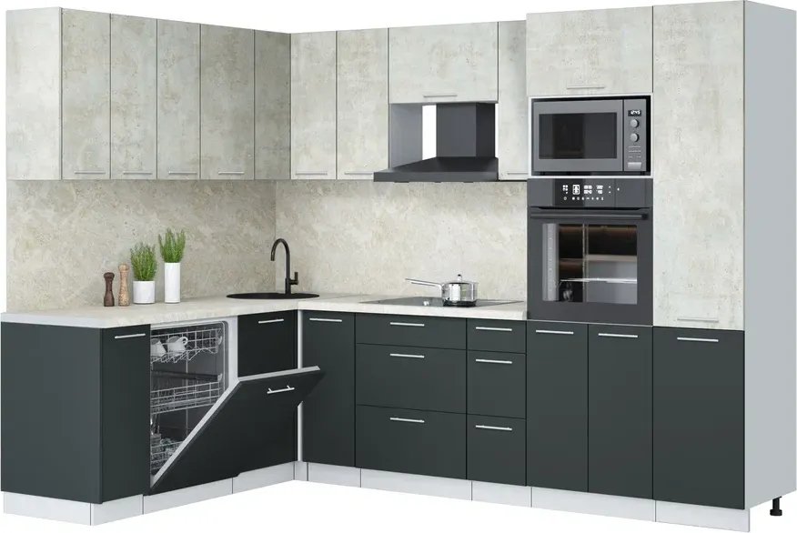 

Готовая кухня Интерлиния Мила Лайт 1.896х2.78 (бетон лайт/антрацит/опал светлый)