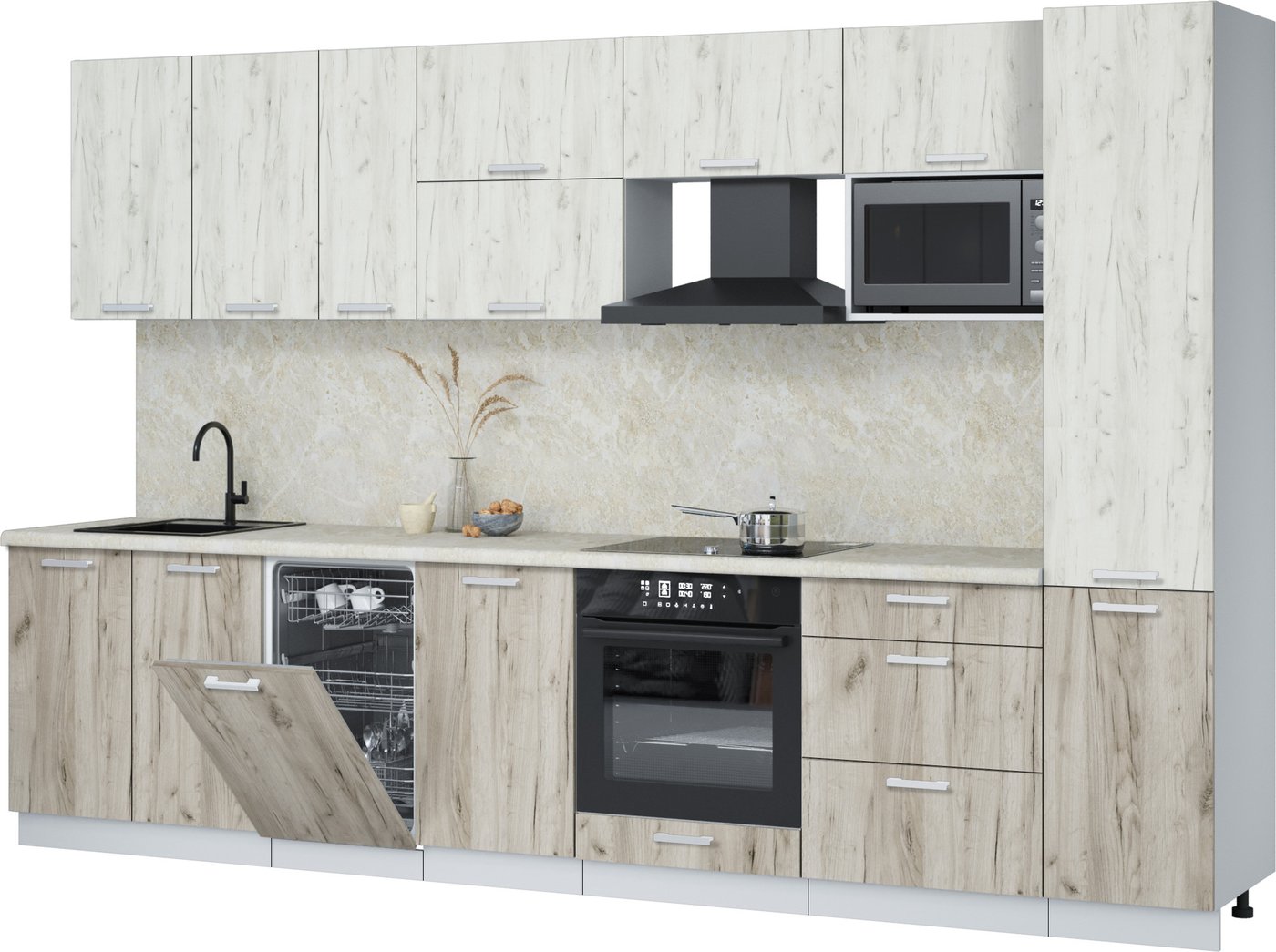 

Готовая кухня Интерлиния Мила Лайт 3.3-ПМ4 ( дуб белый/дуб серый/опал светлый)