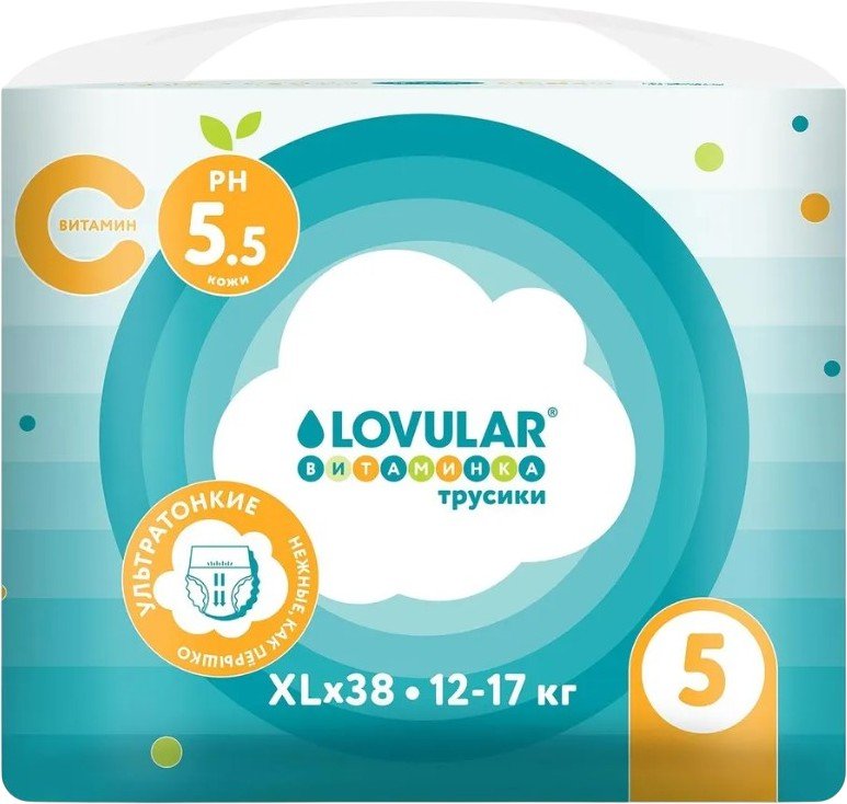 

Трусики-подгузники Lovular Витаминка XL 12-17 кг (38 шт)