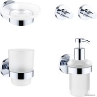 Набор аксессуаров для ванной Wellsee Finishing Touch 182511002 (мыльница, стакан для зубных щеток, дозатор для жидкого мыла, крючок 2 шт, хром)