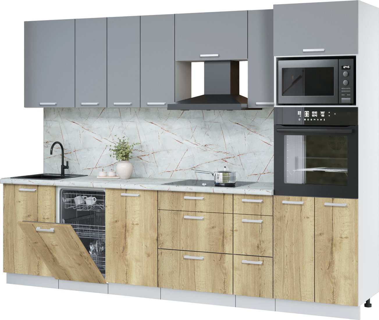 

Готовая кухня Интерлиния Мила Лайт 2.9-ПМ3 (серебро/дуб золотой/серый каспий)