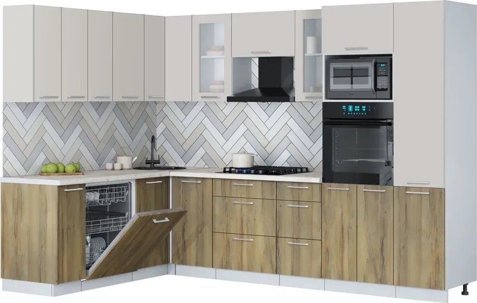 

Готовая кухня Интерлиния Мила Gloss 1.896х2.98 (дуб вотан/кашемир/бискайская сосна)