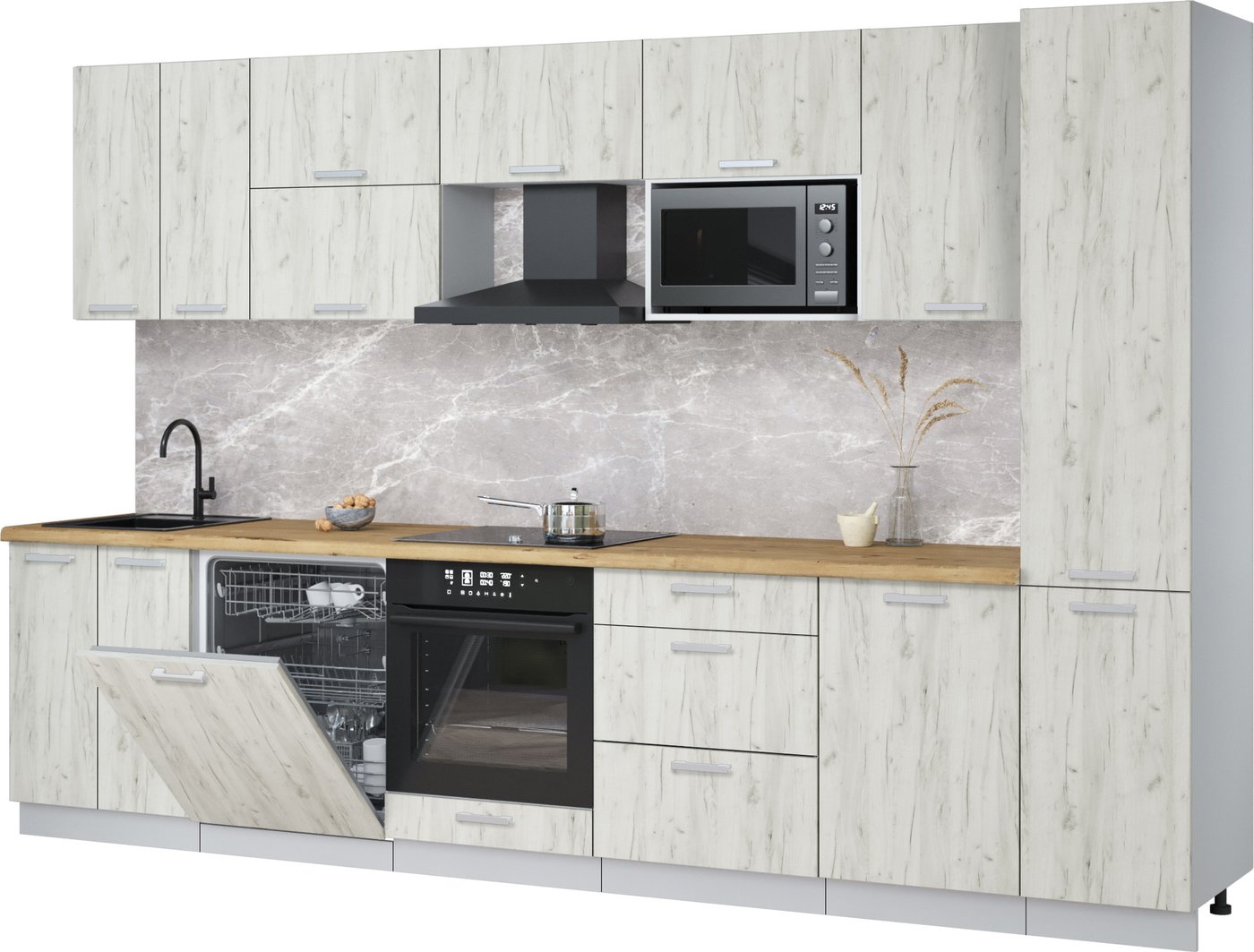 

Готовая кухня Интерлиния Мила Лайт 3.3-ПМ2 (дуб белый/дуб белый/дуб бунратти)