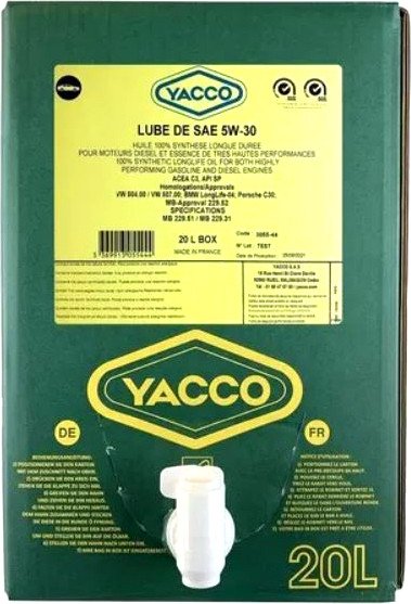 

Моторное масло Yacco Lube DE 5W-30 20л