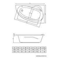 Ванна Bonito Home Emilia 150х95 R (с ножками)