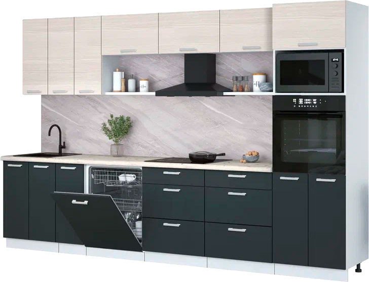 

Готовая кухня Интерлиния Мила Лайт 3.3-ПМ1-2 (вудлайн кремовый/антрацит/бискайская сосна)