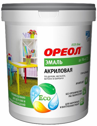 

Эмаль Ореол Акриловая матовая 0.9 кг (белый пластик)